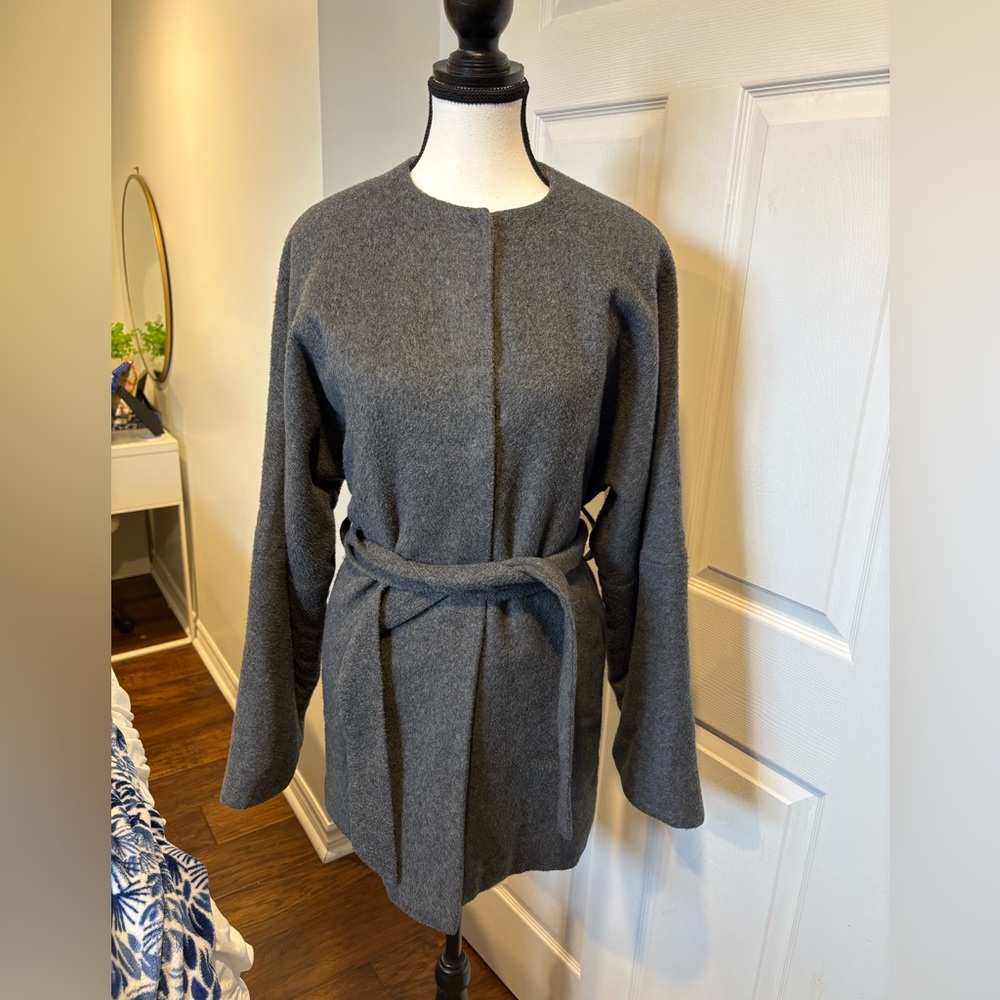 Franco Mirabelli Grey 80% Wool Belted Coat Jacket Size 0 Minimalist